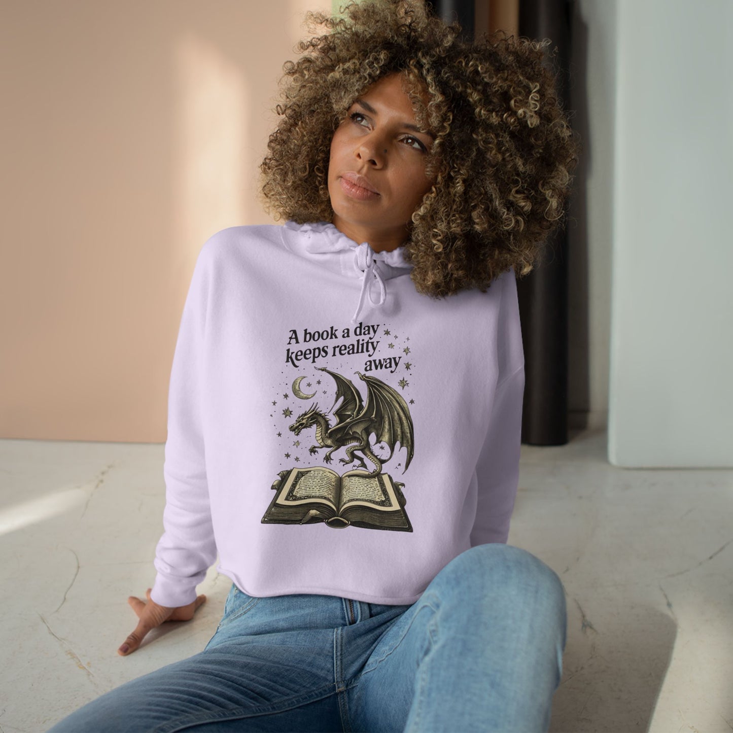 Fantasy Dragon Book Lover Crop Hoodie