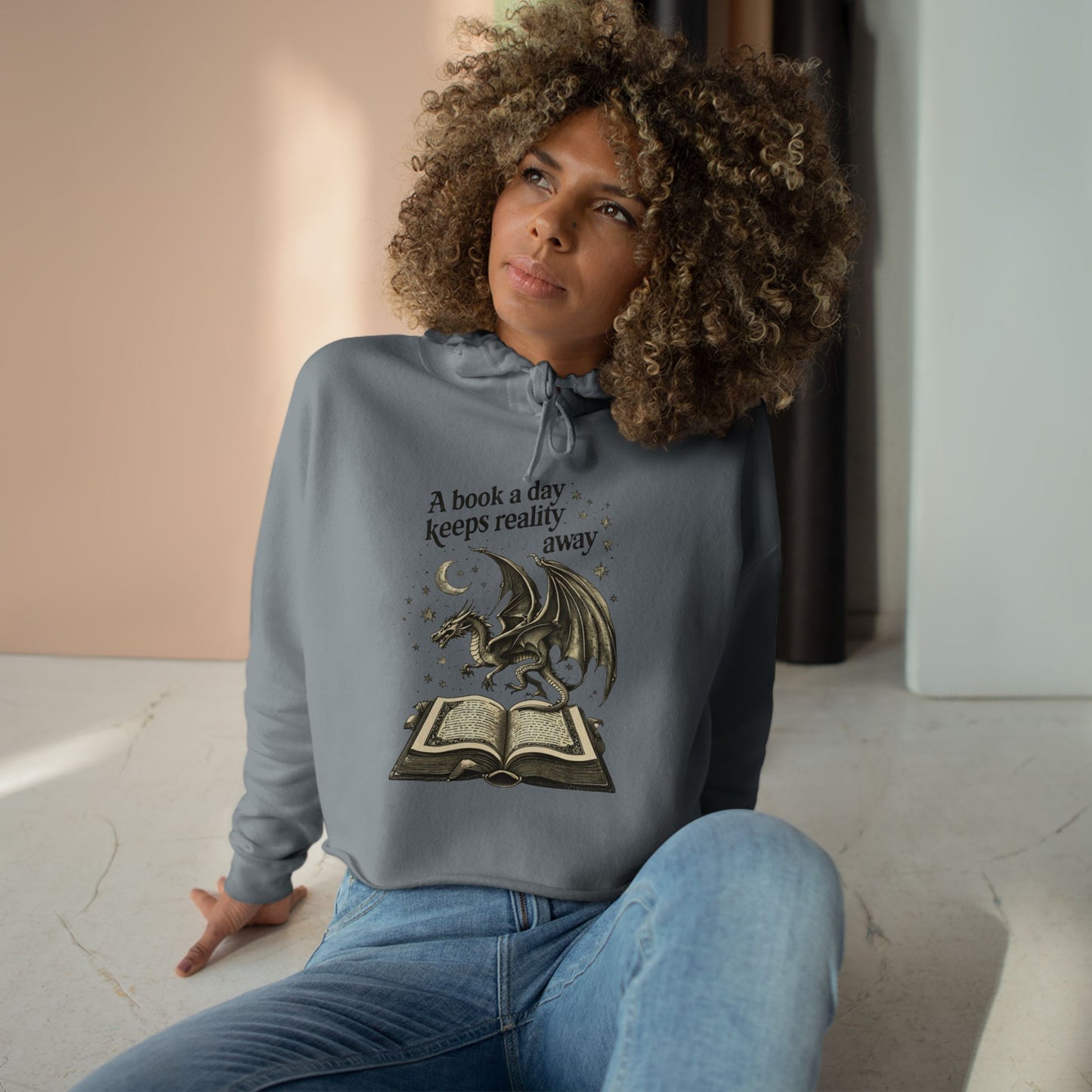 Fantasy Dragon Book Lover Crop Hoodie